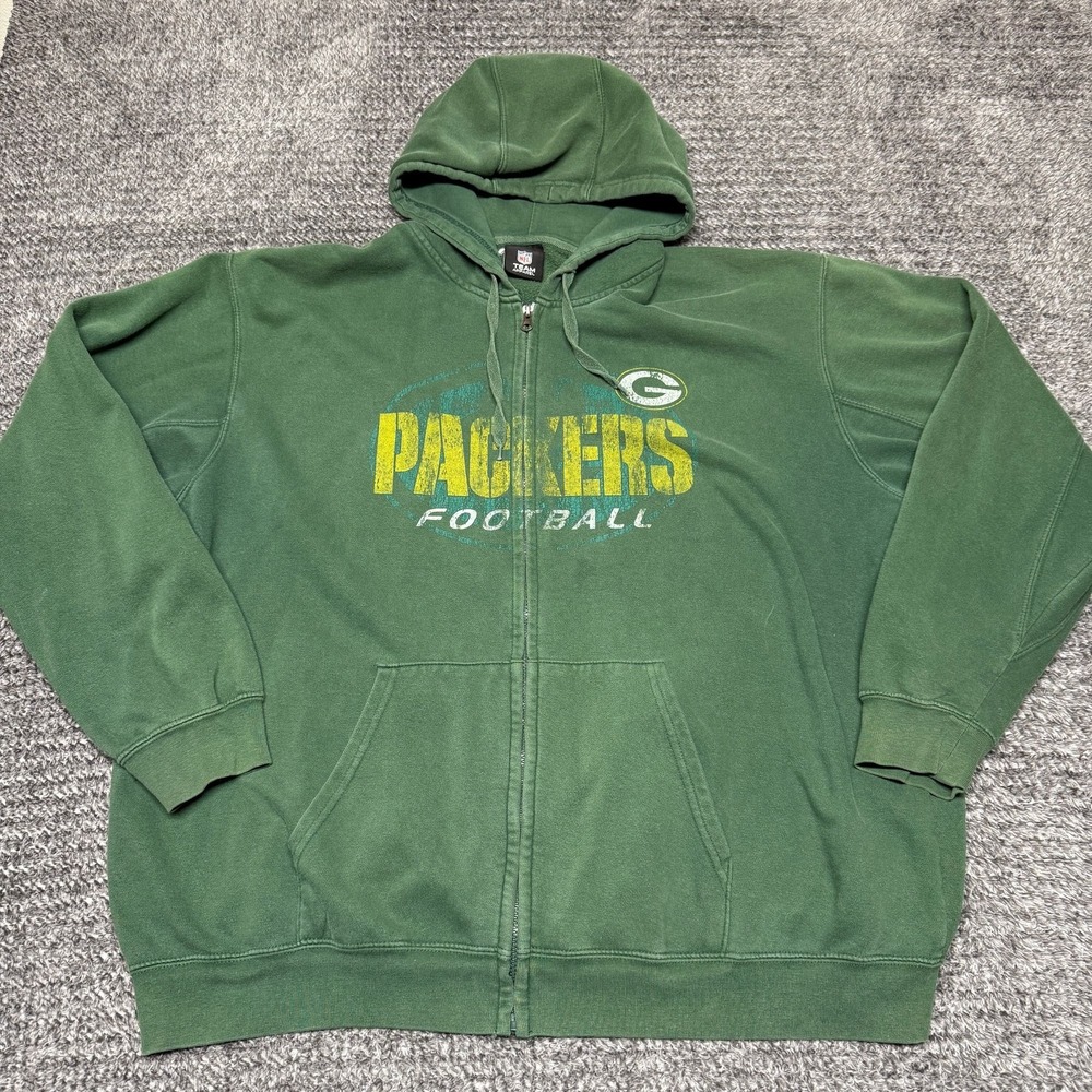 Green Bay Packers NFL Mens Full Zip Hoodie Sweatshirt Football Green Distressed